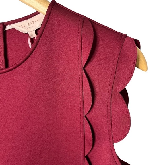 Ted Baker Jasmine Scallop Overlay Shift Dress Maroon Size 5 - Picture 5 of 14